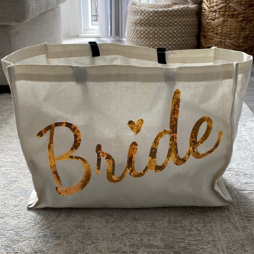 Sequin 'Bride' Tote Bag - Gold on Cream